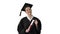 Graduation woman smiling and looking happy on white background.