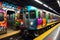 Graffiti Art Splashed Across a Subway Train, Vibrant Tags Intertwining with Skillful Murals, Encapsulating Urban Expression