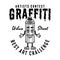 Graffiti contest vector monochrome emblem, badge, label or logo with spray paint can smiling character isolated on white