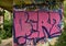 Graffiti covered ruins seen from the walking trail from La Turbie to Tete de Chien going through a rocky mountaintop