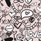 Graffiti and Doodles Valentine Seamless Pattern on Pastel Pink Background