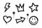 Graffiti drawing symbols set. Painted graffiti spray pattern of lightning, arrow, crown, star, heart and smile. Spray paint