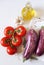 Graffiti eggplants, tomatoes, garlic and olive oil