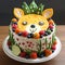 Graffiti-inspired Fruit Salad Face Cake With Vibrant Animal Figures