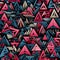 Graffiti-inspired pattern of red and blue triangles on black (tiled)