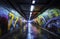 graffiti metro dark station subway train underground transportation tunnel urban lights illustration