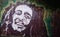 Graffiti portrait of Bob Marley, a famous Jamaican reggae singer