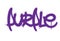 Graffiti purple word sprayed in purple over white
