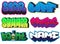 Graffiti set. Summer, star, wtf, music, paint, name words. Street art spray paint stickers