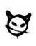 Graffiti sprayed devil emoticon in black on white