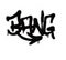 Graffiti tag bang sprayed with leak in black on white