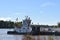 Grafton Illinois tugboat transporting cars on a ferry.