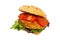 Grain bun, fried pork, lettuce, tomatoes, isolated