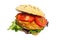 Grain bun, fried pork, lettuce, tomatoes, isolated