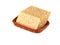 Grain crackers, biscuits and grains of wheat on white background