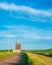 Grain elevator seen from wheat farm in the Palouse Washington state