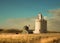 Grain elevator seen from wheat farm in the Palouse Washington state