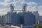 Grain elevator with steel silos in seaport