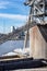 Grain elevator terminal barge spout loading grain corn into barge on Mississippi River