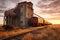 grain elevator with train tracks and carriages