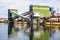 Grain elevator with wagon and barge loading system on a canal