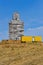 Grain elevator with yellow trailer in Montana, USA