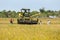A grain harvester is moved into position to begin reaping a field of rice near Panama in Sri Lanka.