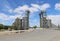 Grain silos and hoppers at a storage depot