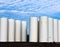 Grain Silos in Southeastern Washington under a blue sky with clouds