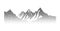 Grain stippled mountain range illustration. Dotted landscape terrain silhouette. Black white grainy hill chain. Grunge