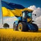 Grain from Ukraine with a agricultural truck and the flag of Ukraine on the back