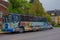 GRAMADO, BRAZIL - MAY 06, 2016: nice and colorfull bus parked in the street in front of some trees