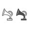 Gramophone line and solid icon, Music festival concept, Music Award sign on white background, antique gramophone icon in