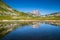 Gran Sasso mountain lake reflection, Apennine Mountains, Abruzzo, Italy