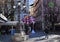 Granada, Spain, December 24, 2016: Plaza BibRambla in Granada where you can see an ornamental lamppost with attached benches,