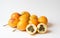 Granadilla or yellow passion fruit isolated on white background. Grenadia Passion fruit Cut in Half Exotic Fruits