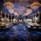 Grand Ballroom with Shimmering Chandeliers and Beautifully Decorated Tables