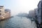 Grand Canal and Basilica Santa Maria della Salute in the winter fog, Venice Italy