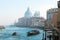 Grand Canal and Basilica Santa Maria della Salute in the winter fog, Venice Italy