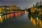 Grand Canal Buildings NIght Reflection Hangzhou Zhejiang China