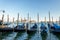 Grand canal with gondolas in travel Europe Venice city, Italy. Old italian architecture with landmark bridge, romantic boat.