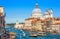 Grand Canal with tourist boats and vaporetto in summer, Venice, Italy