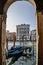 Grand Canal,Venice,Italy.Typical boat transportation.View of gondola,Venetian tourist attraction.Water transport.Travel urban