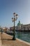 Grand Canal,Venice,Italy.Typical boat transportation.View of vaporetto station,Venetian public waterbus.Travel urban scene.Popular