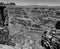 Grand Canyon Arizona, with overhanging lookout in black and white.