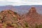 Grand Canyon - Close up focused view on Utah agave with aerial overlook on rock formation O\\\'Neill Butte , Arizona, USA