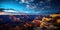 Grand Canyon National Park sunset. vibrant blue gradient sunrise, sunset, dusk sky.