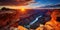 Grand Canyon National Park sunset. vibrant blue and orange sunrise or sunset sky. sun setting in the horizon.