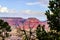 The Grand Canyon from the South rim- mesas under early evening sky framed by pine trees