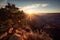 grand canyon sunrise, with the sun peaking over the horizon